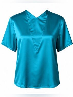 Vintage JORDAN Teal 100% Silk Satin Blouse NWT Deadstock 90s Blouse